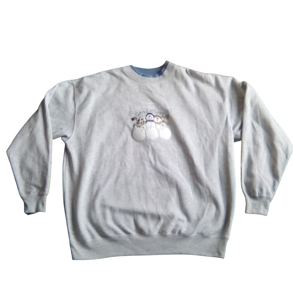 MC Sportswear Women's Gray/Light Blue‎ Collar Embroidered Sweatshirt XL Snowman